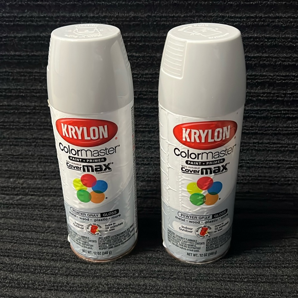 2 Krylon Color Master paint + primer/ Cover Max/ Pewter Gray/ Gloss